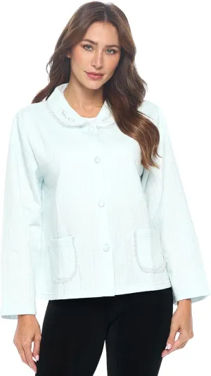 Casual Nights Women's Soft Bed Jacket, Button Front Long Sleeve Sleep Top with Pockets