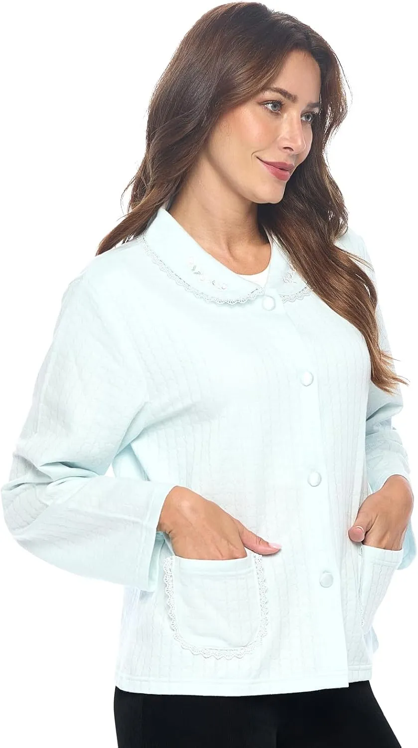 Casual Nights Women's Soft Bed Jacket, Button Front Long Sleeve Sleep Top with Pockets