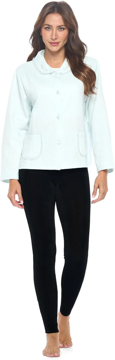 Casual Nights Women's Soft Bed Jacket, Button Front Long Sleeve Sleep Top with Pockets