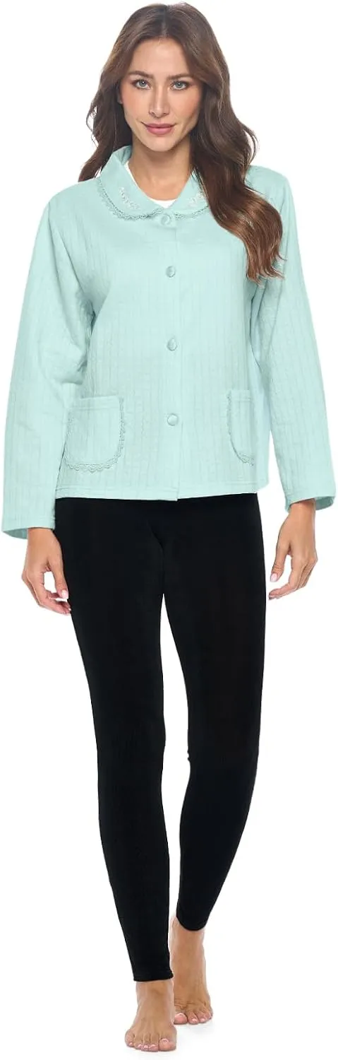 Casual Nights Women's Soft Bed Jacket, Button Front Long Sleeve Sleep Top with Pockets