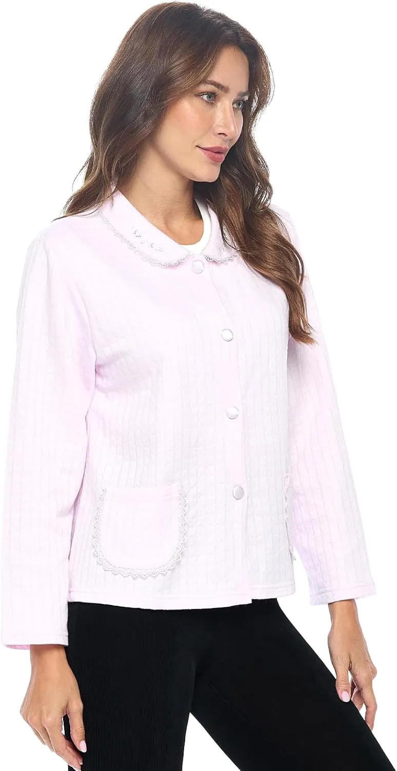 Casual Nights Women's Soft Bed Jacket, Button Front Long Sleeve Sleep Top with Pockets