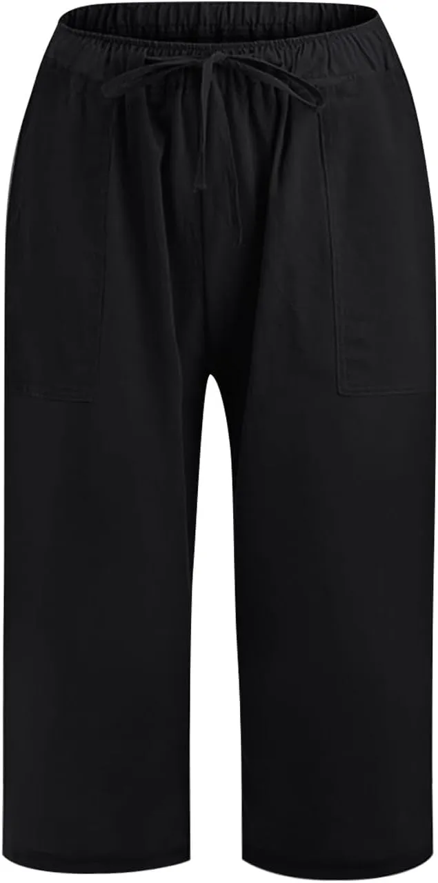 Ceboyel Womens Capris Casual Summer 2023 Yoga Cropped Pants High Waist 3/4 Length Causal Lounge Trousers Boho Beach Outfits