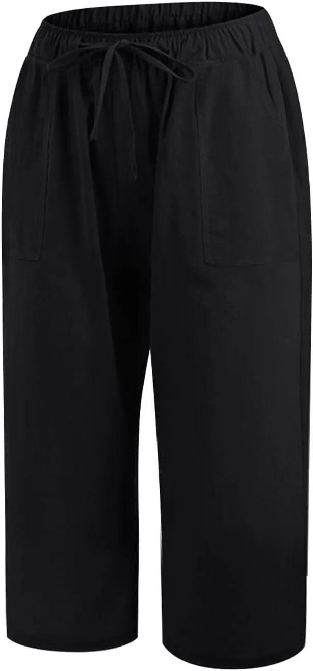 Ceboyel Womens Capris Casual Summer 2023 Yoga Cropped Pants High Waist 3/4 Length Causal Lounge Trousers Boho Beach Outfits