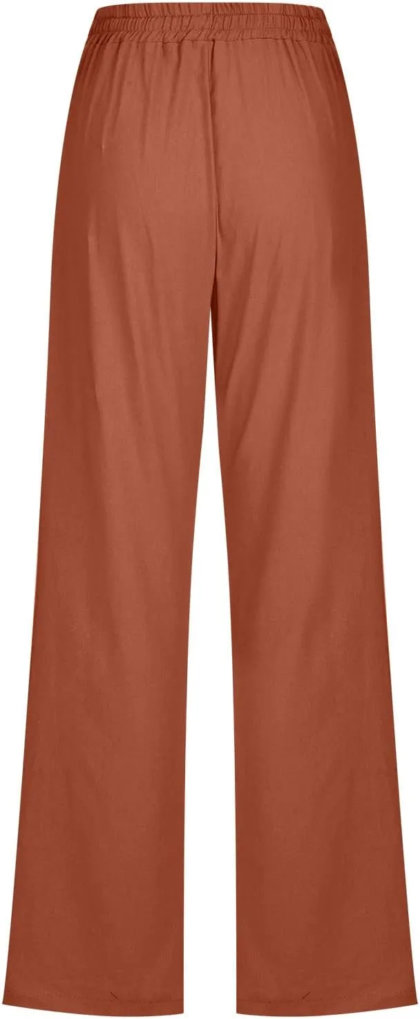 Ceboyel Women's Cotton Linen Pants Drawstring Causal Summer Pants Elastic Waist Trousers Trendy Baggy Laides Outfits 2023
