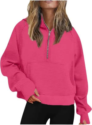 Ceboyel Womens Quarter Zip Sweatshirt 2023 Fleece Oversized Sweaters Cropped Pullover Hoodies Fall Trendy Outfits Clothing