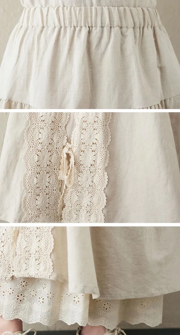 chouyatou Women's Cute Lace Eyelet Embroidery Boho Skirt Elastic Waist Pleated Swing Midi Long Skirt