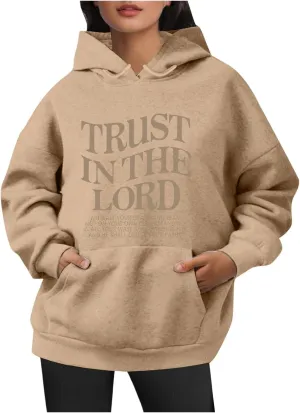 Christian Sweatshirts For Women Trust In The Lord Hoodies Long Sleeve Oversized Hoodies Faith Bible Verse Sweatshirt