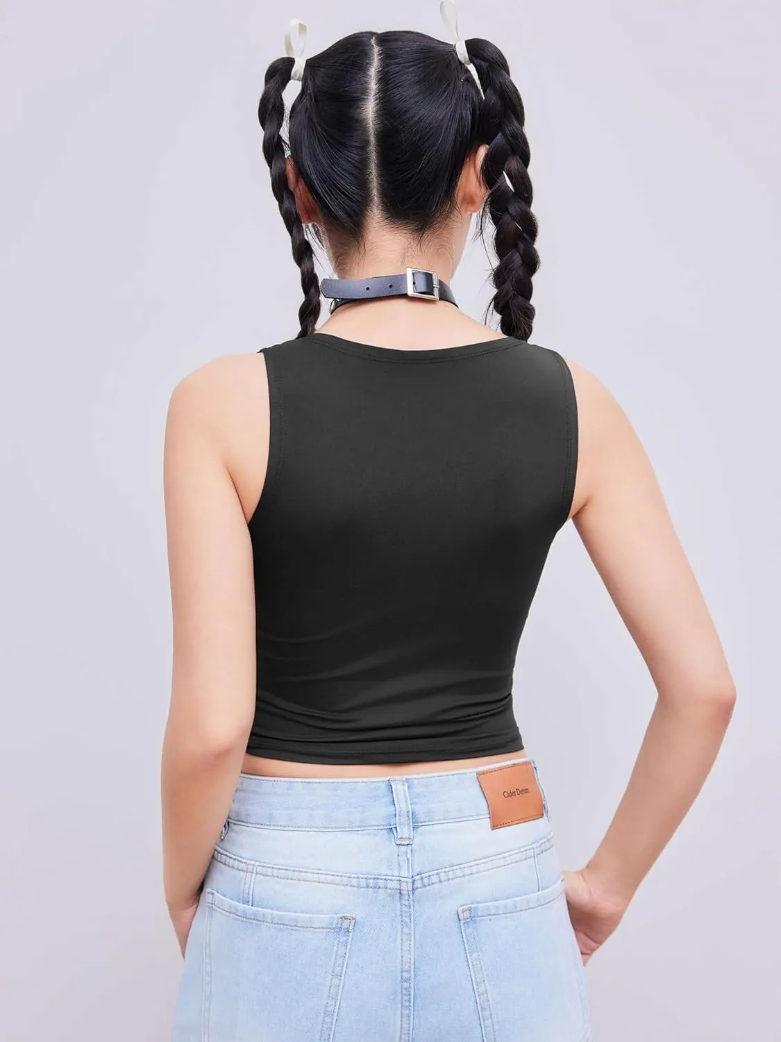 CIDER Lace Crop Tank Tops for Women Summer V Neck Sleeveless Going Out Tops Ruched Sexy Tee Trendy T Shirts Casual