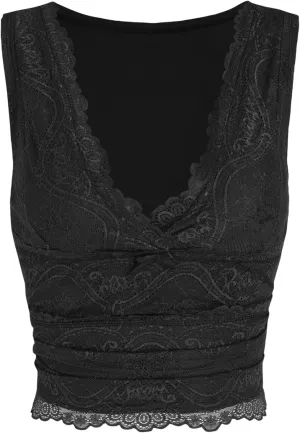 CIDER Lace Crop Tank Tops for Women Summer V Neck Sleeveless Going Out Tops Ruched Sexy Tee Trendy T Shirts Casual