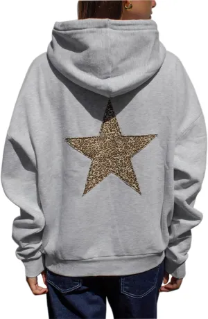 Cioatin Women Oversized Leopard Star Graphic Hoodies Men Cute Y2K Aesthetic Fleece Long Sleeve Pullover Sweatshirt Girls