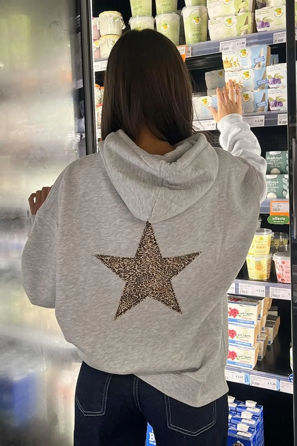 Cioatin Women Oversized Leopard Star Graphic Hoodies Men Cute Y2K Aesthetic Fleece Long Sleeve Pullover Sweatshirt Girls