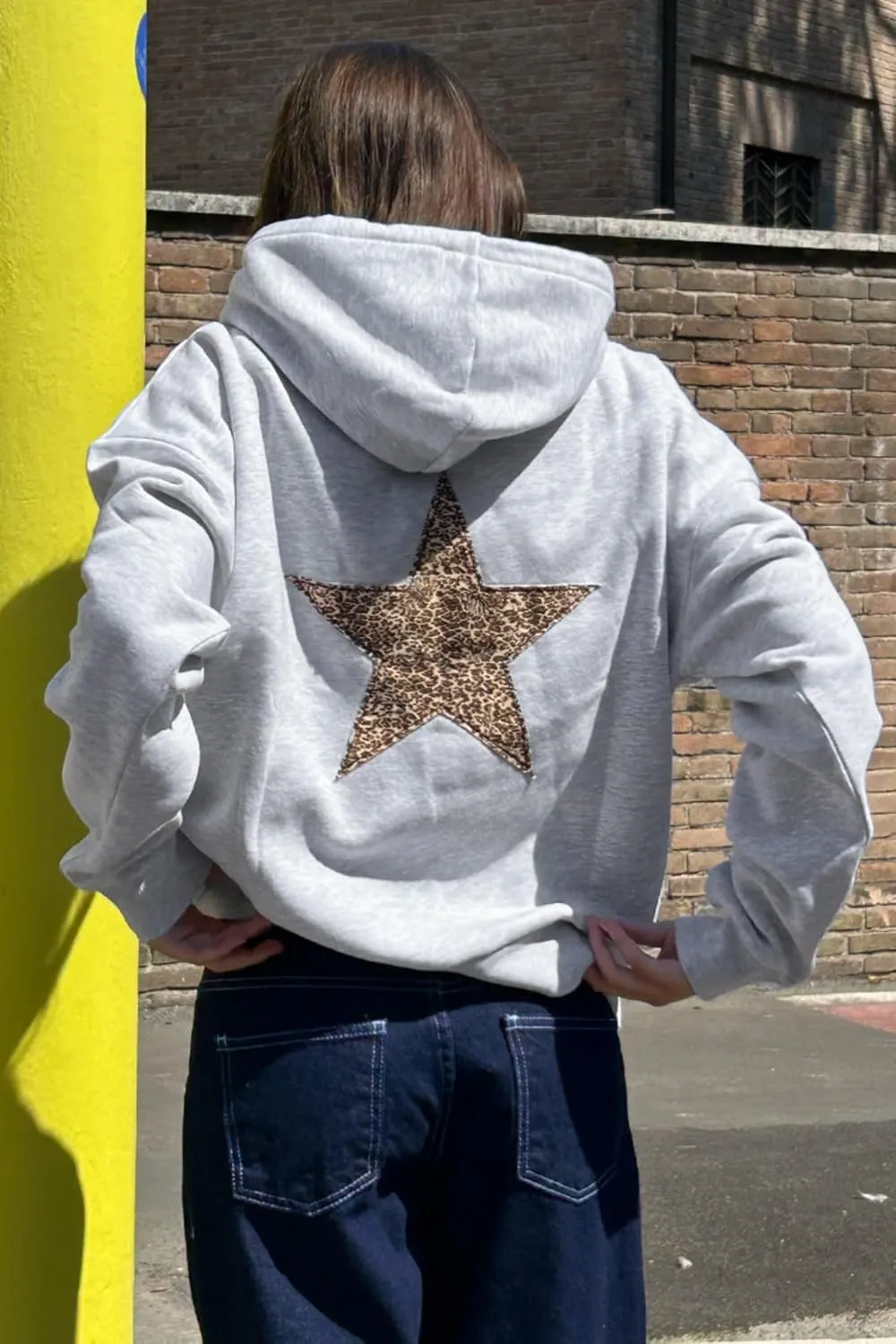 Cioatin Women Oversized Leopard Star Graphic Hoodies Men Cute Y2K Aesthetic Fleece Long Sleeve Pullover Sweatshirt Girls