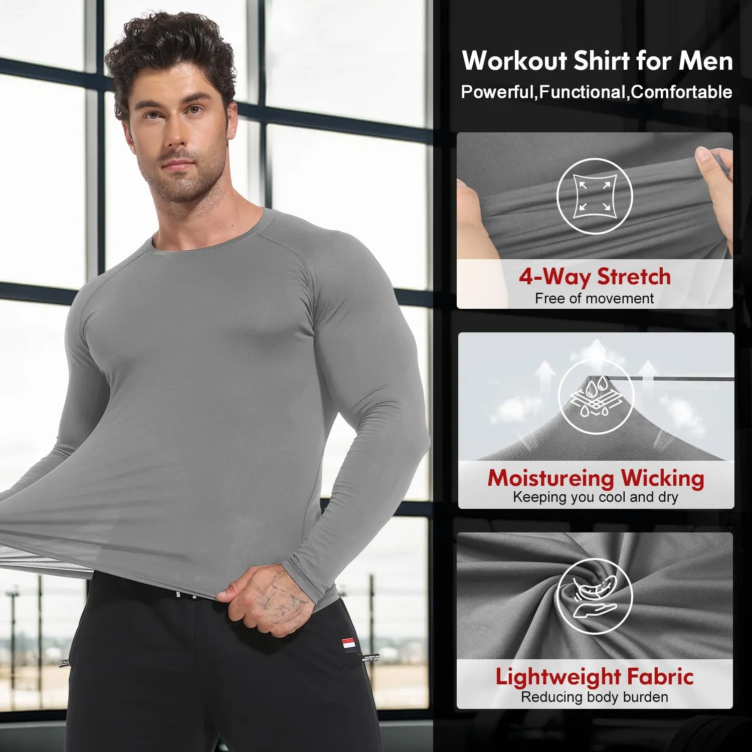 CL convallaria 4 Pack Compression Shirt Men Long Short Sleeve Cooling Dry Rash Guard Athletic T Shirt for Sports