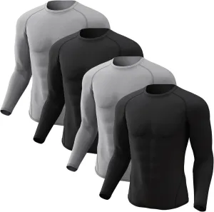 CL convallaria 4 Pack Compression Shirt Men Long Short Sleeve Cooling Dry Rash Guard Athletic T Shirt for Sports