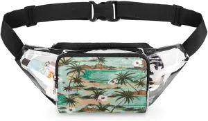 Clear Fanny Pack Stadium Approved Adjustable Coastal Plants Clear Belt Bag Cute Waist Pouch for Women Men Travel Sports Events Hiking Concerts