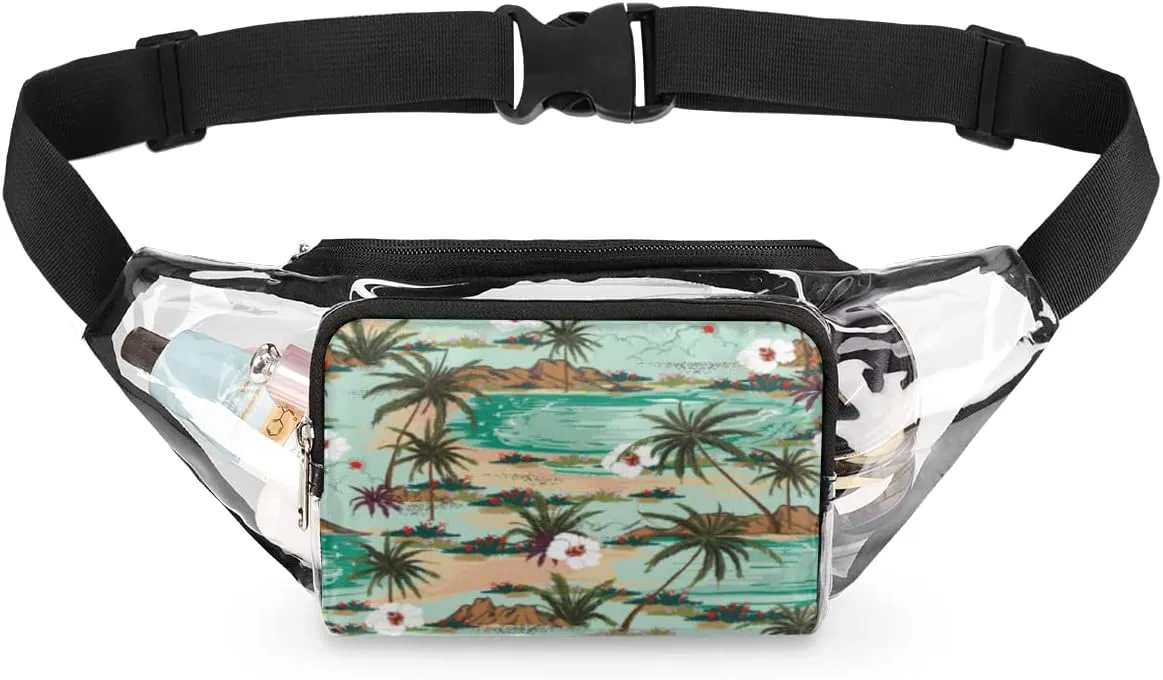 Clear Fanny Pack Stadium Approved Adjustable Coastal Plants Clear Belt Bag Cute Waist Pouch for Women Men Travel Sports Events Hiking Concerts