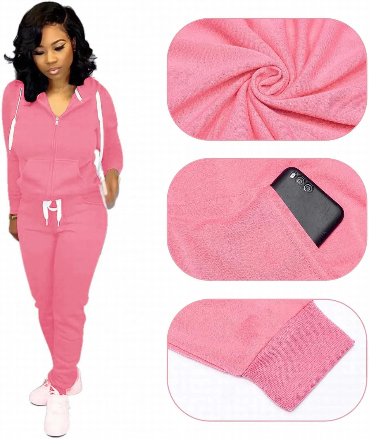 CLOCOR Track Suits for Women Set - Casual 2 Piece Outfits Sweatsuit Pocket Hoodies Long Sleeve with Patchwork Pants Set