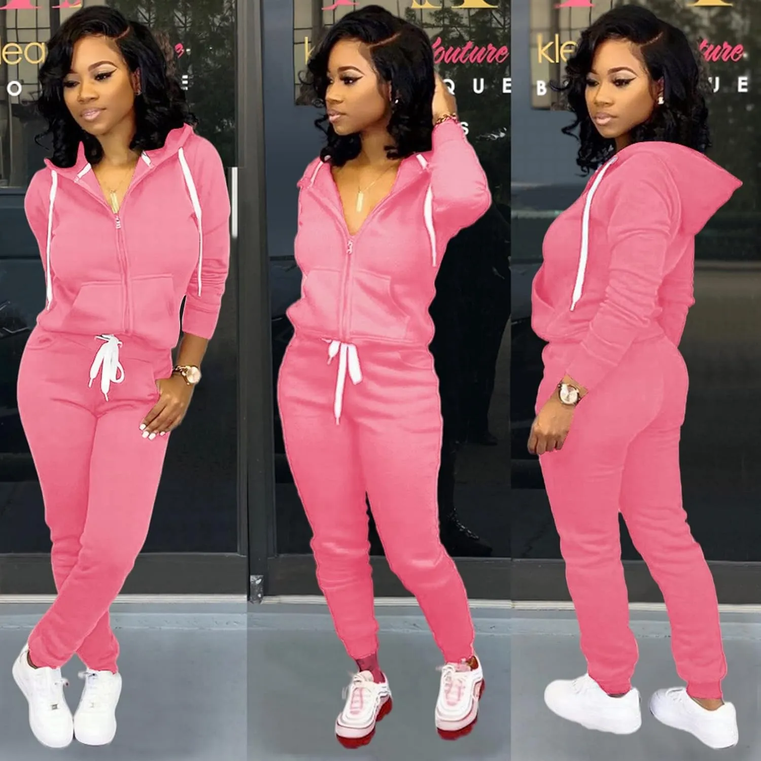 CLOCOR Track Suits for Women Set - Casual 2 Piece Outfits Sweatsuit Pocket Hoodies Long Sleeve with Patchwork Pants Set