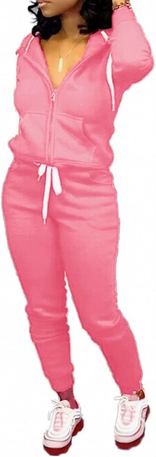 CLOCOR Track Suits for Women Set - Casual 2 Piece Outfits Sweatsuit Pocket Hoodies Long Sleeve with Patchwork Pants Set