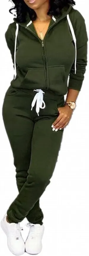 CLOCOR Track Suits for Women Set - Casual 2 Piece Outfits Sweatsuit Pocket Hoodies Long Sleeve with Patchwork Pants Set