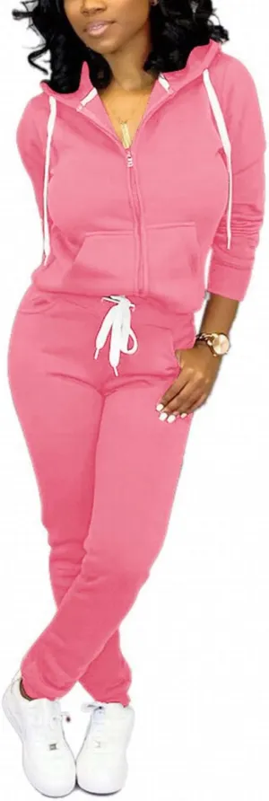 CLOCOR Track Suits for Women Set - Casual 2 Piece Outfits Sweatsuit Pocket Hoodies Long Sleeve with Patchwork Pants Set