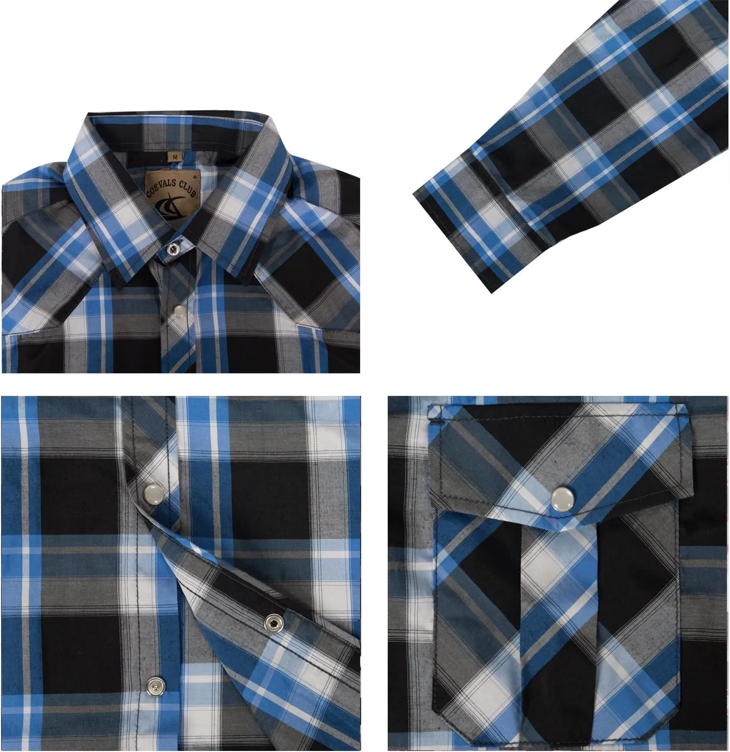 COEVALS CLUB Men's Western Cowboy Long Sleeve Pearl Snap Casual Work Shirts
