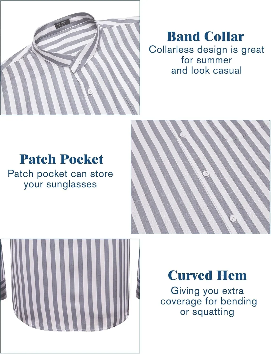 COOFANDY Men's Casual Cotton Linen Button Down Shirts Band Collar Long Sleeve Shirt Beach Summer Shirt with Pocket