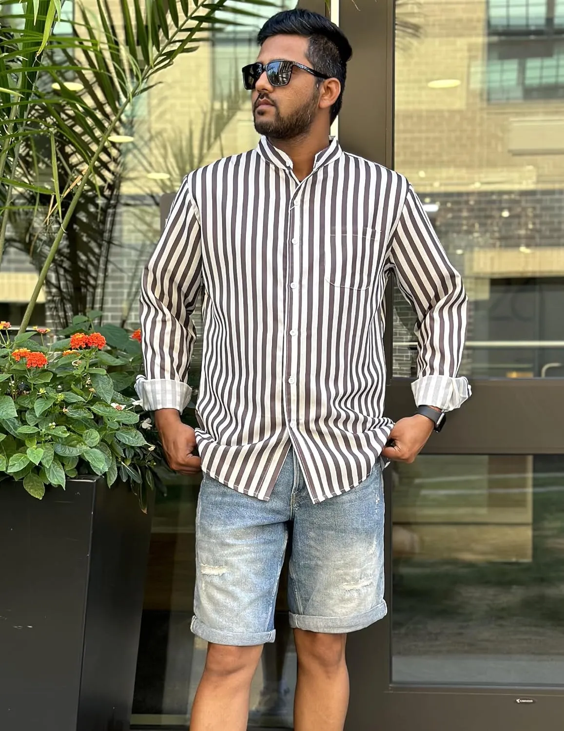 COOFANDY Men's Casual Cotton Linen Button Down Shirts Band Collar Long Sleeve Shirt Beach Summer Shirt with Pocket