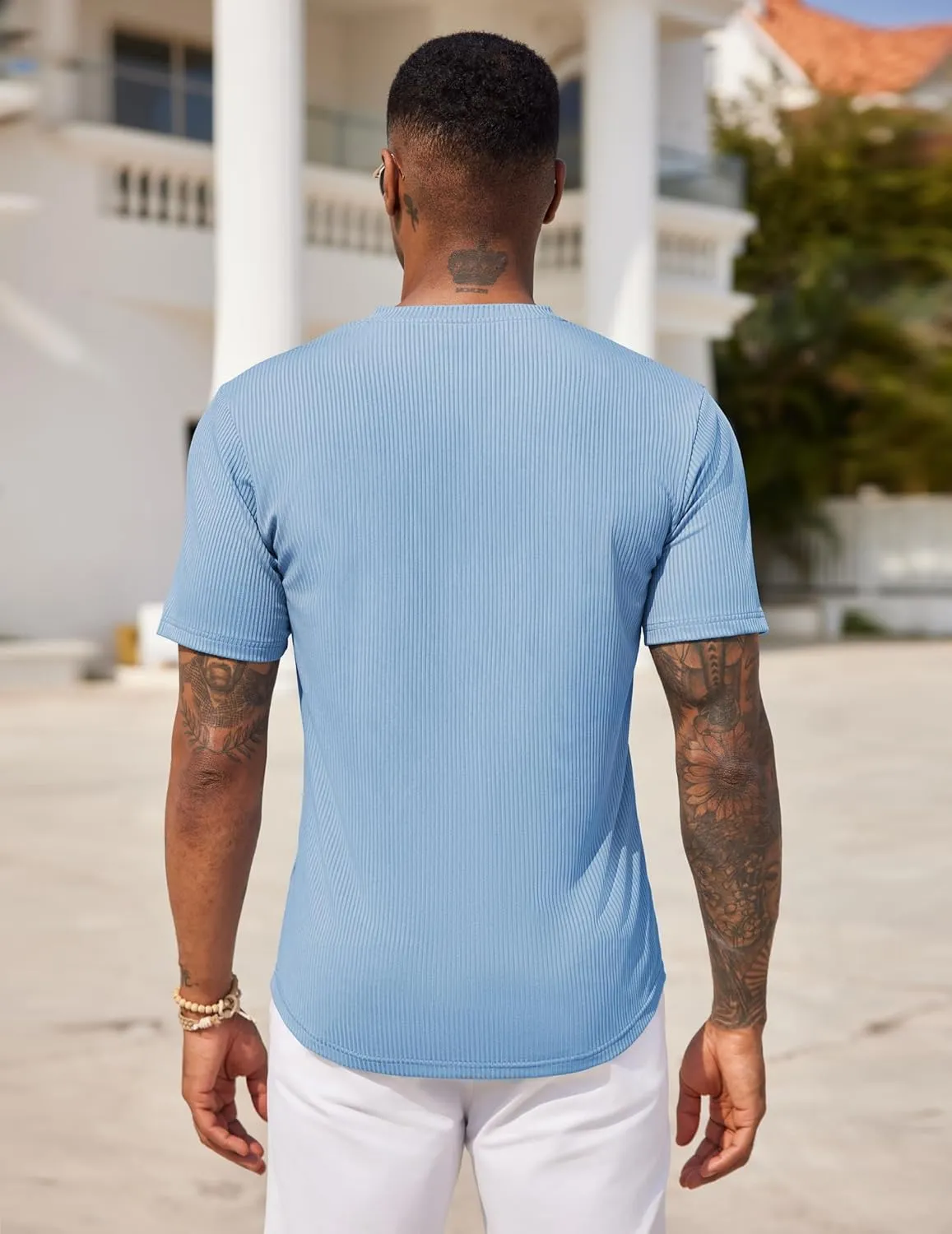 COOFANDY Mens Henley Shirts Short Sleeve Tshirt Basic Button Tees Summer Ribbed Pocket T Shirt Casual Stretch Tops