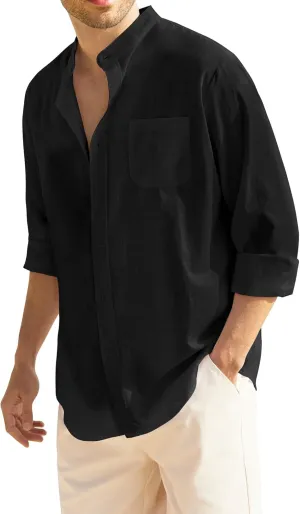 COOFANDY Men's Long Sleeve Cotton Linen Shirt Beach Button Down Shirts Casual Button Up Shirt Summer Yoga Tops with Pocket