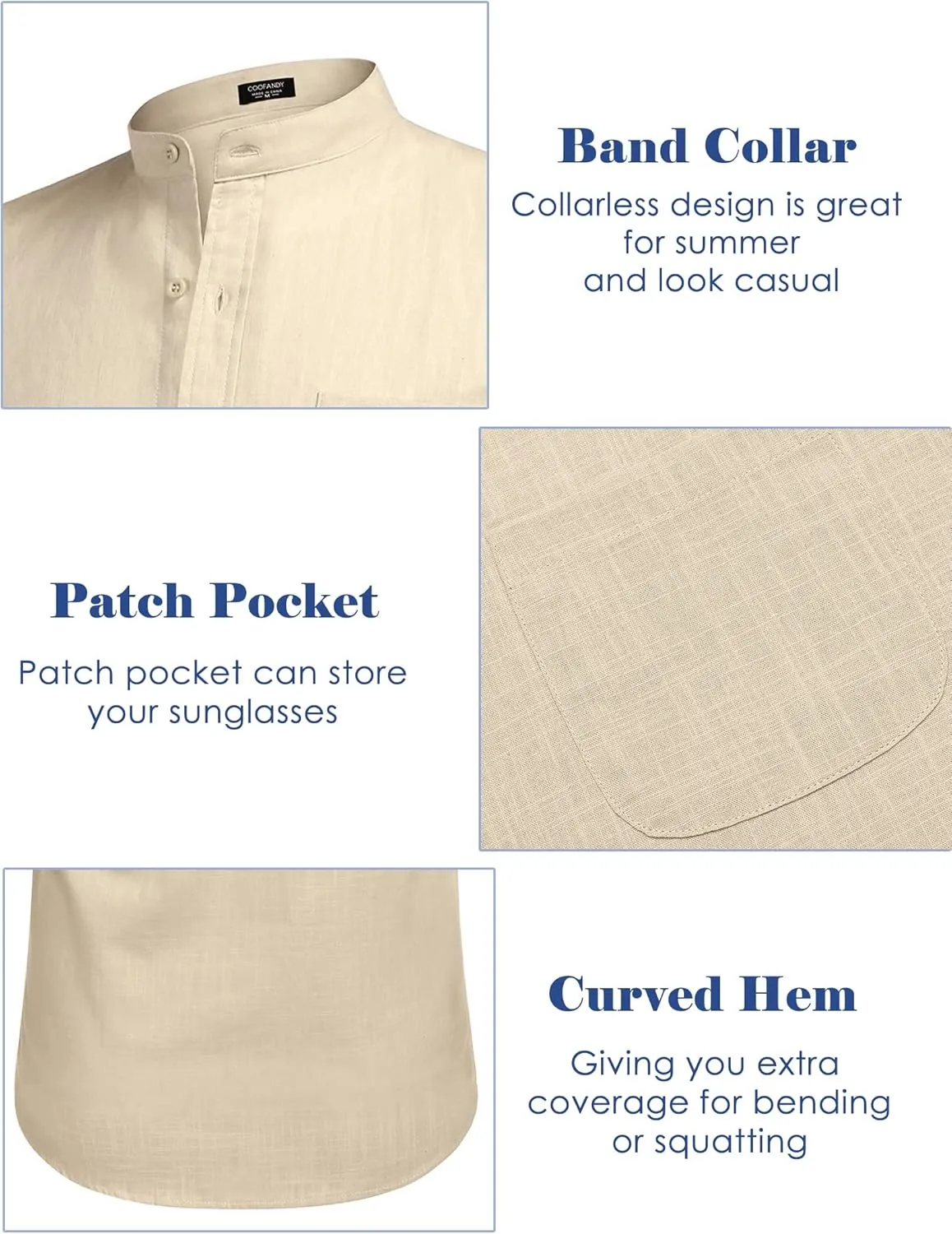 COOFANDY Men's Long Sleeve Cotton Linen Shirt Beach Button Down Shirts Casual Button Up Shirt Summer Yoga Tops with Pocket