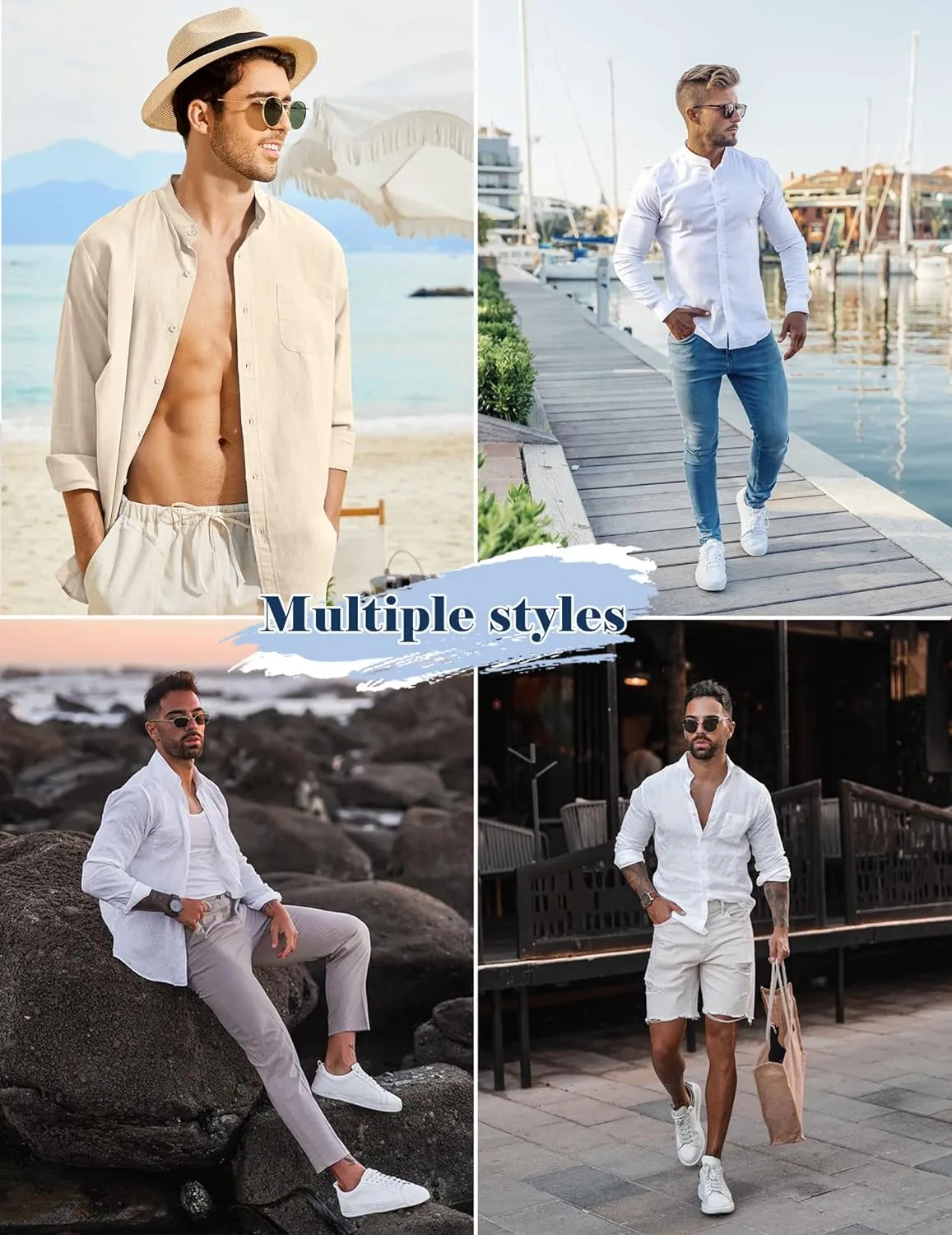 COOFANDY Men's Long Sleeve Cotton Linen Shirt Beach Button Down Shirts Casual Button Up Shirt Summer Yoga Tops with Pocket