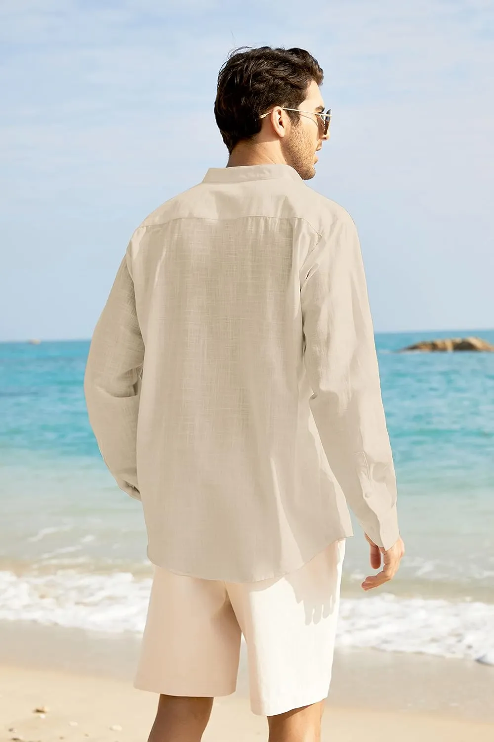 COOFANDY Men's Long Sleeve Cotton Linen Shirt Beach Button Down Shirts Casual Button Up Shirt Summer Yoga Tops with Pocket