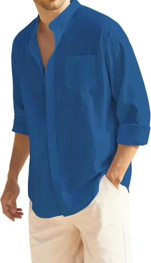 COOFANDY Men's Long Sleeve Cotton Linen Shirt Beach Button Down Shirts Casual Button Up Shirt Summer Yoga Tops with Pocket