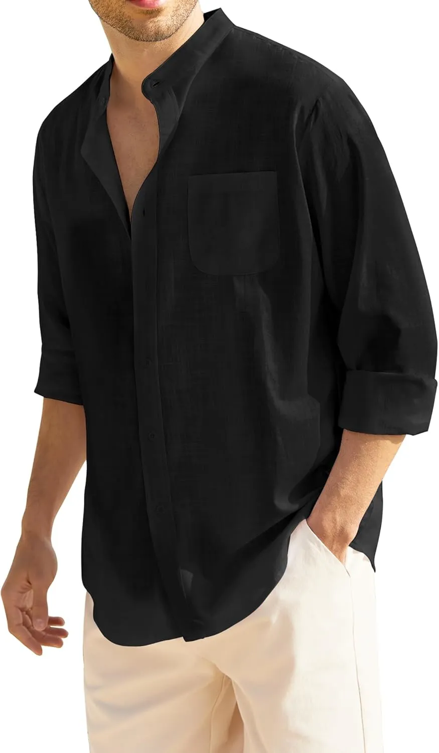 COOFANDY Men's Long Sleeve Cotton Linen Shirt Beach Button Down Shirts Casual Button Up Shirt Summer Yoga Tops with Pocket