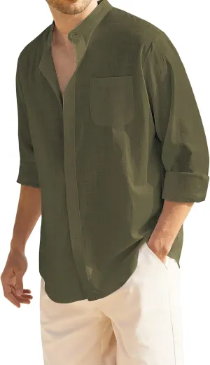 COOFANDY Men's Long Sleeve Cotton Linen Shirt Beach Button Down Shirts Casual Button Up Shirt Summer Yoga Tops with Pocket