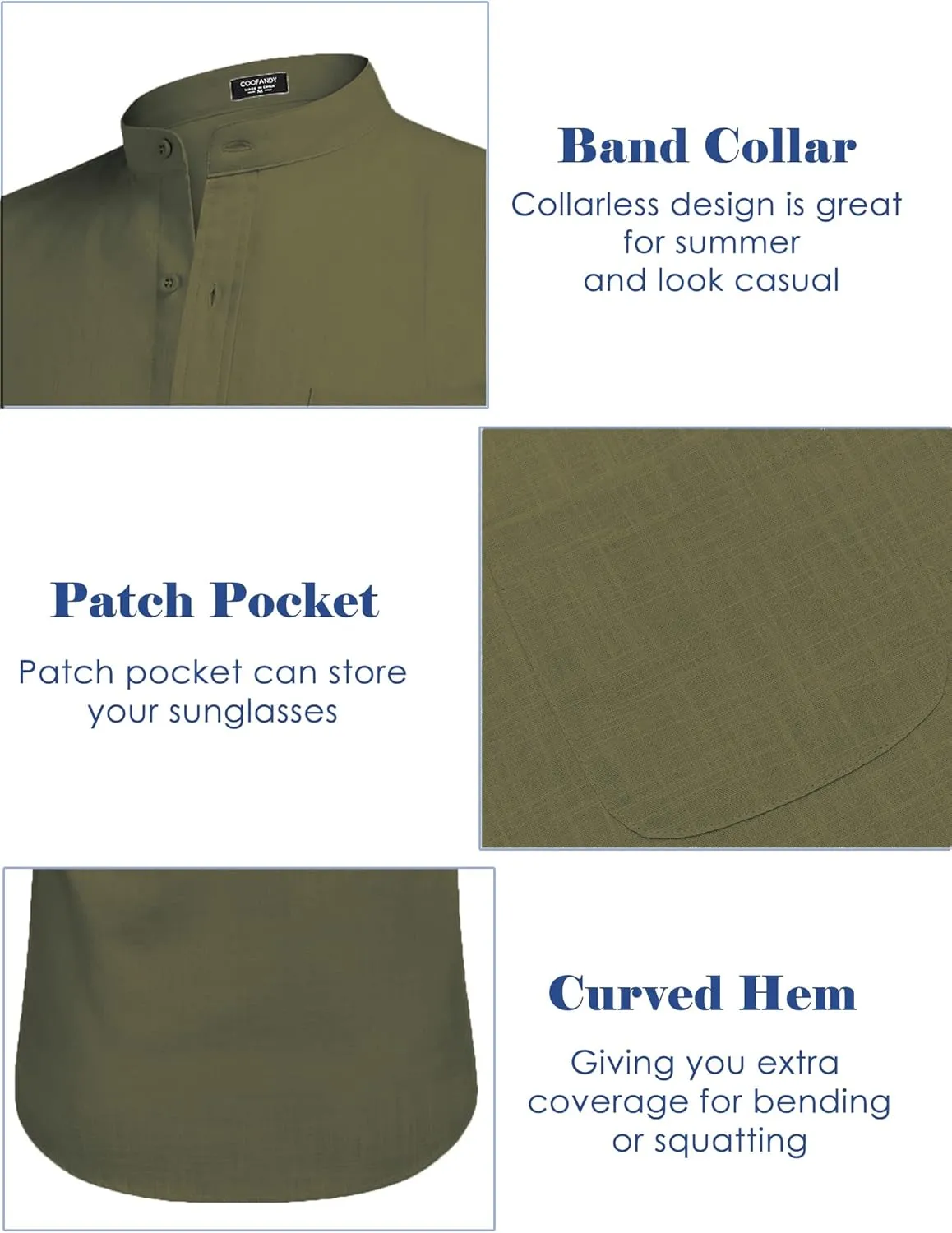 COOFANDY Men's Long Sleeve Cotton Linen Shirt Beach Button Down Shirts Casual Button Up Shirt Summer Yoga Tops with Pocket