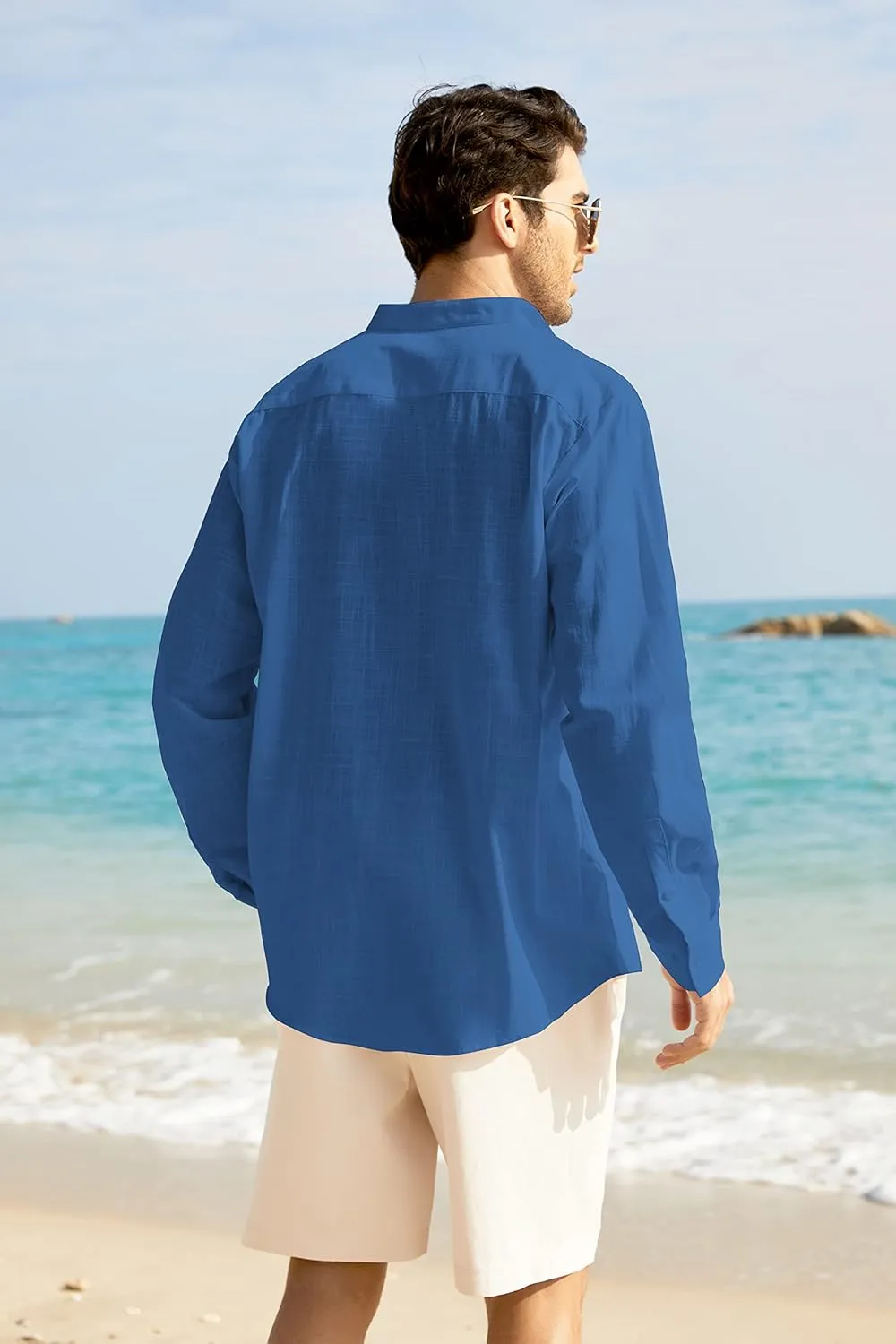COOFANDY Men's Long Sleeve Cotton Linen Shirt Beach Button Down Shirts Casual Button Up Shirt Summer Yoga Tops with Pocket