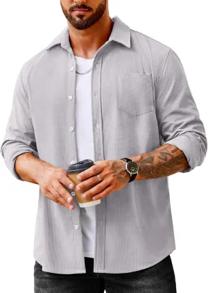 COOFANDY Men's Waffle Button Down Shirts Casual Long Sleeve Shacket Jacket with Pockets