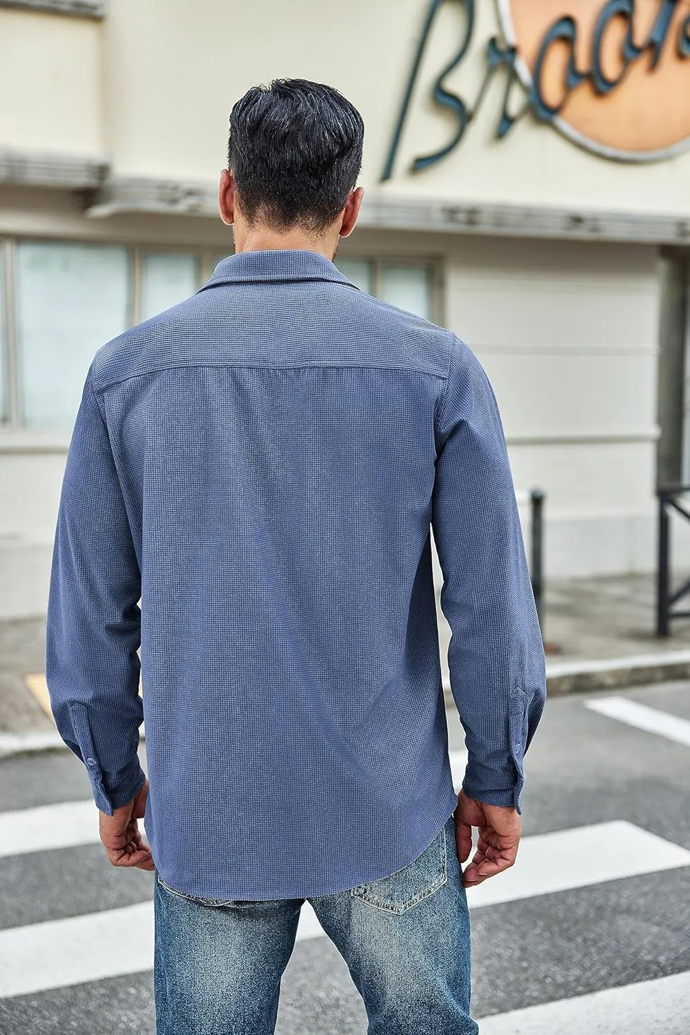 COOFANDY Men's Waffle Button Down Shirts Casual Long Sleeve Shacket Jacket with Pockets