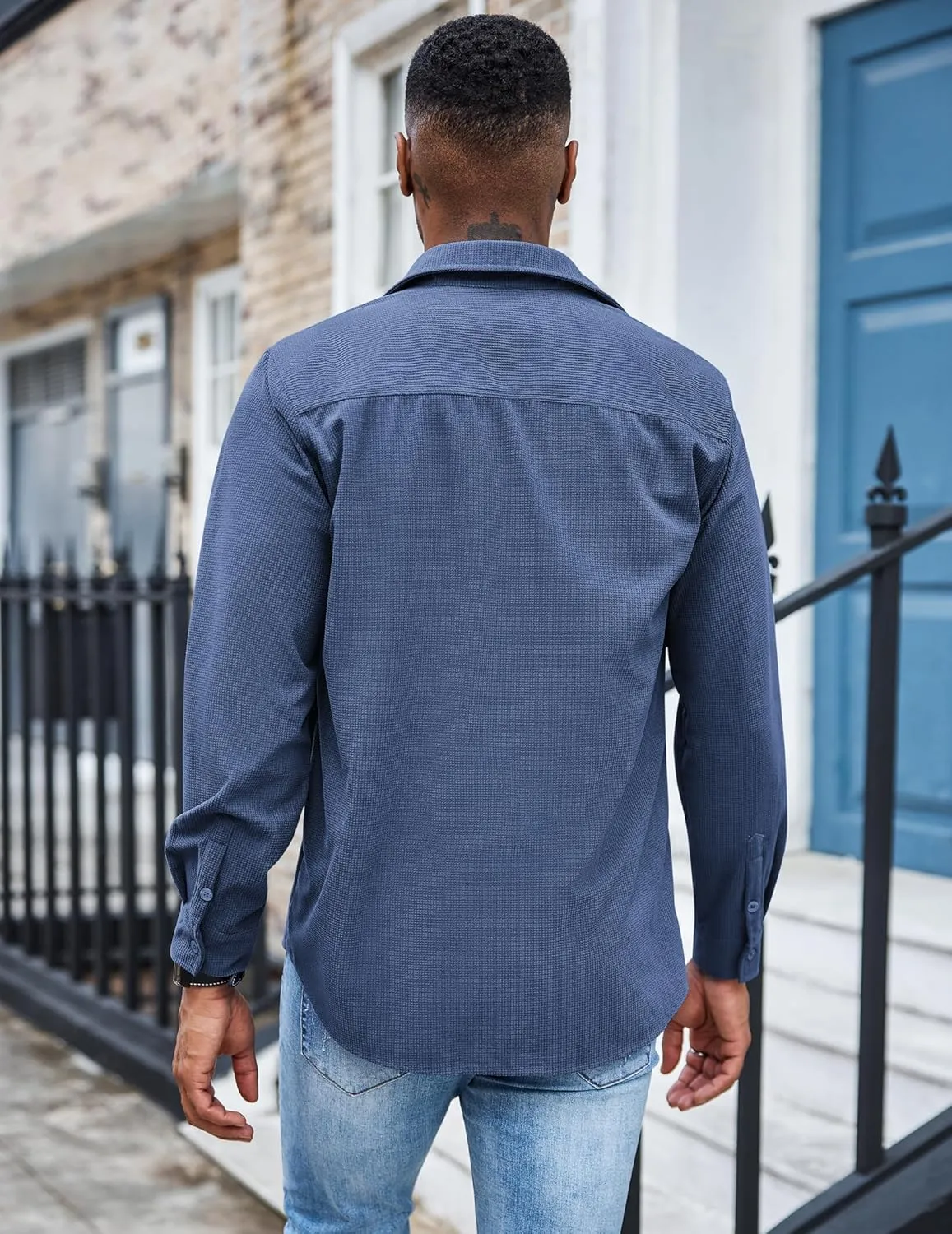 COOFANDY Men's Waffle Button Down Shirts Casual Long Sleeve Shacket Jacket with Pockets