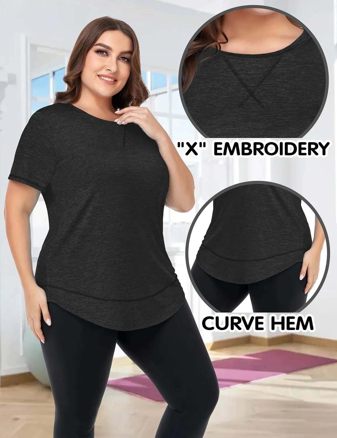 COOTRY Plus Size Workout Tops for Women Short Sleeve Loose fit Shirts Athletic Gym Yoga Clothing