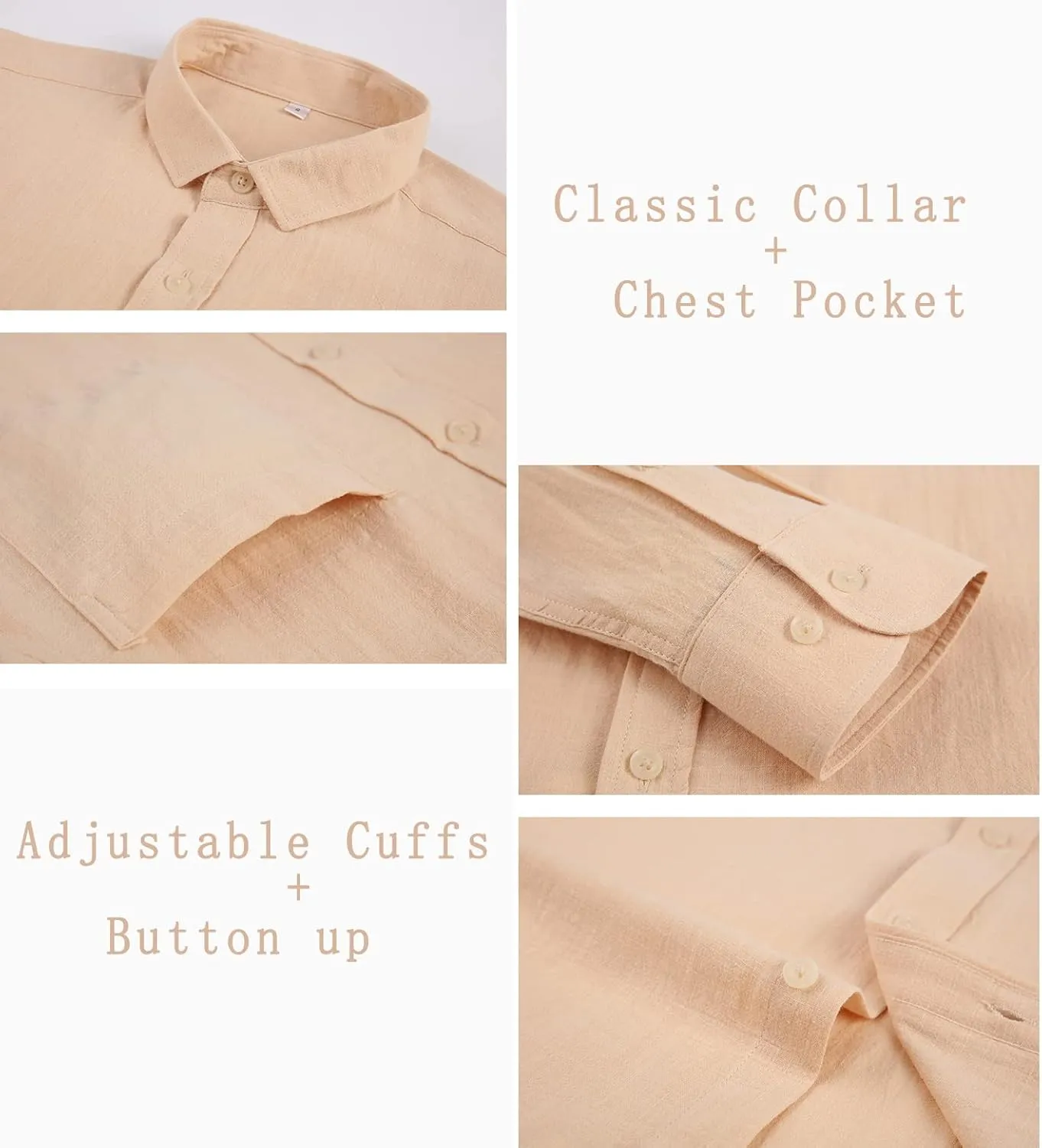 Cotton Linen Beach Shirts: Men's Casual Button Down Long Sleeve Loose Fit Dress Shirt with Pocket Tops