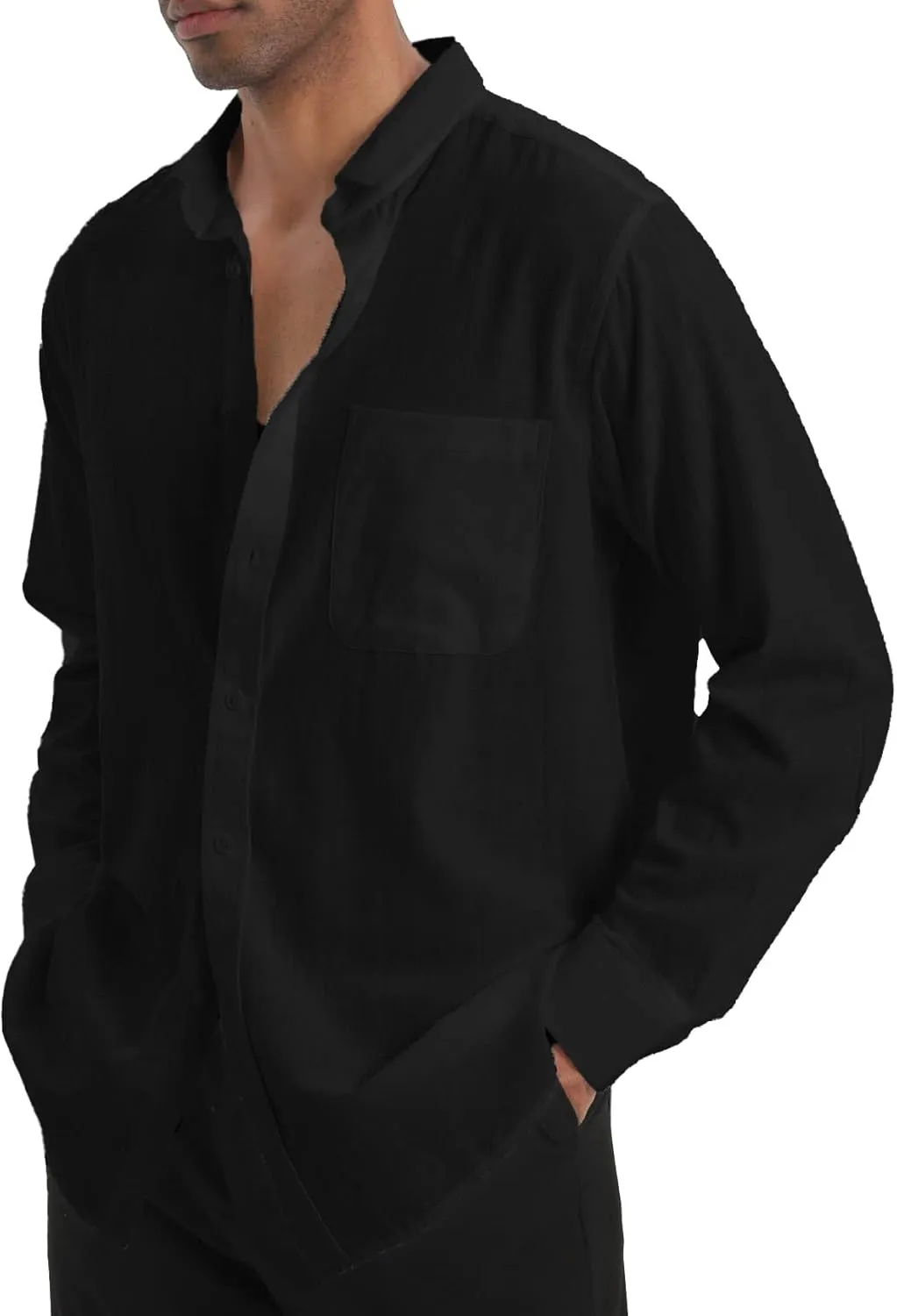 Cotton Linen Beach Shirts: Men's Casual Button Down Long Sleeve Loose Fit Dress Shirt with Pocket Tops