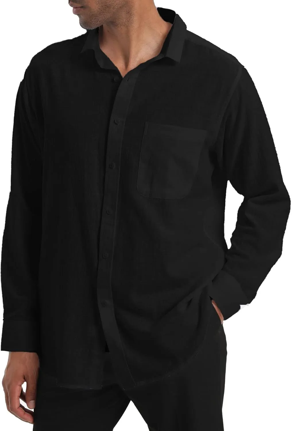 Cotton Linen Beach Shirts: Men's Casual Button Down Long Sleeve Loose Fit Dress Shirt with Pocket Tops