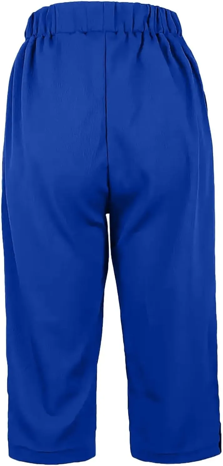 Cotton Linen Capri Pants for Women Wide Leg High Waisted Palazzo Capris Pants Lightweight Beach Straight Leg Trousers
