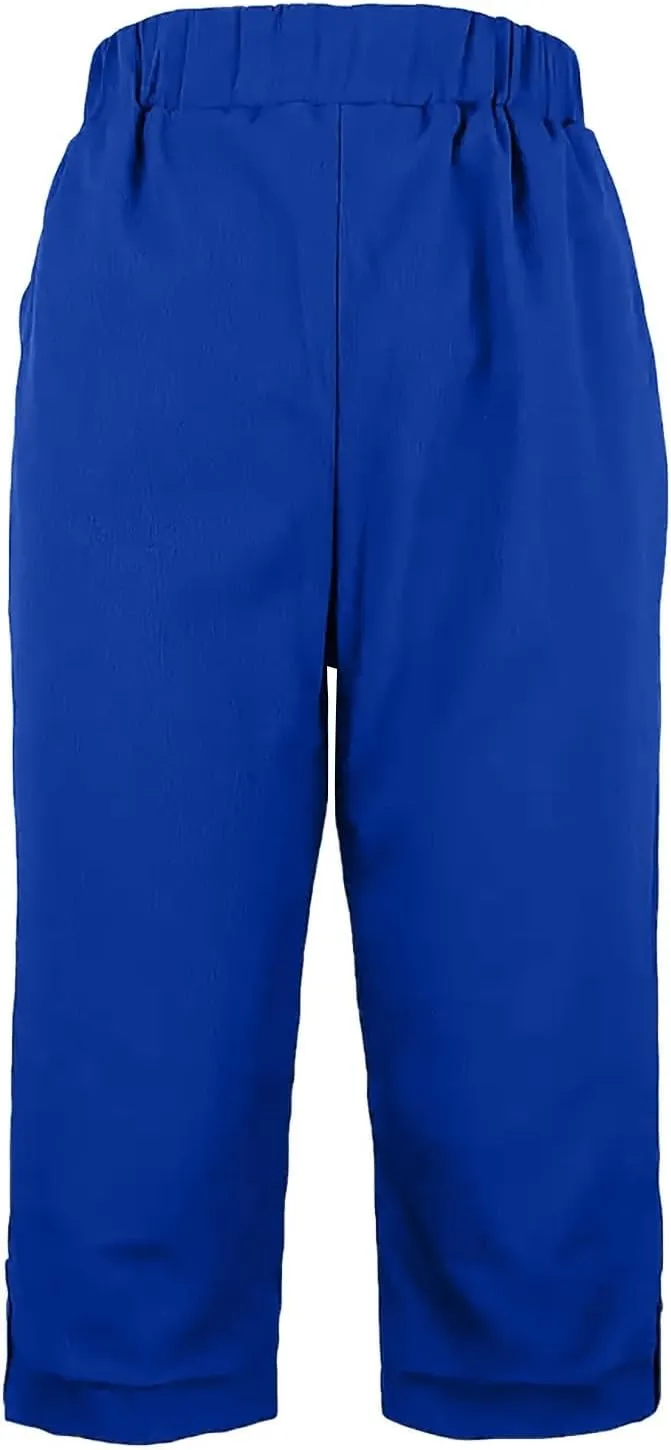 Cotton Linen Capri Pants for Women Wide Leg High Waisted Palazzo Capris Pants Lightweight Beach Straight Leg Trousers
