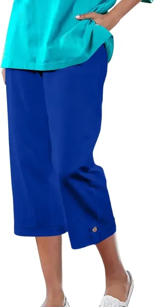 Cotton Linen Capri Pants for Women Wide Leg High Waisted Palazzo Capris Pants Lightweight Beach Straight Leg Trousers