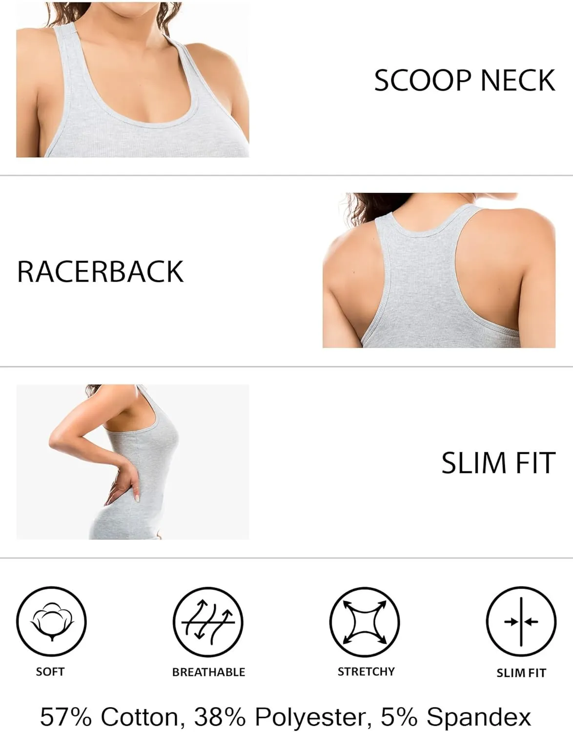 Cotton Ribbed Racerback Tank Tops for Women Basic Workout Athletic Tanks Gym Tank Top Yoga Shirts Pack 1-4