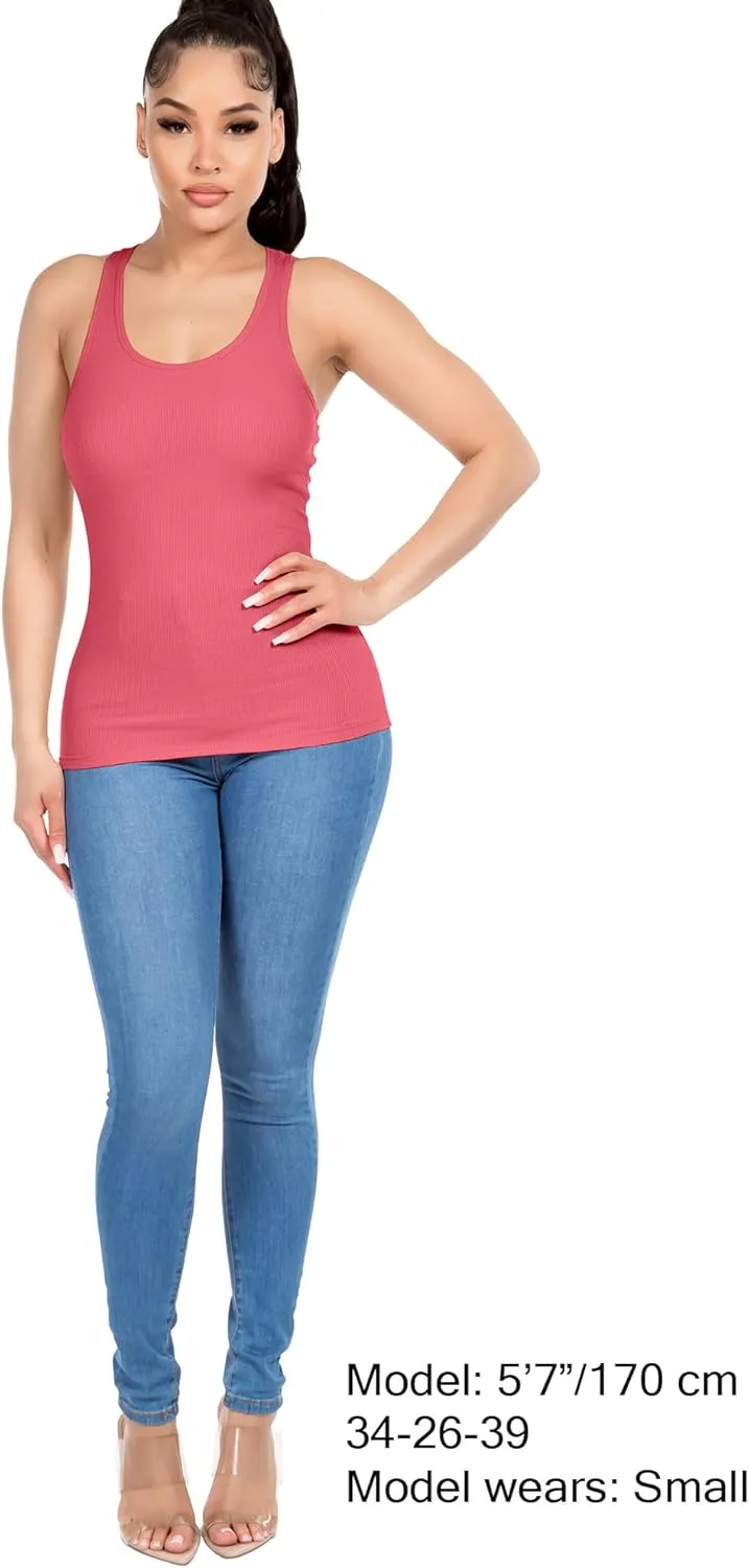 Cotton Ribbed Racerback Tank Tops for Women Basic Workout Athletic Tanks Gym Tank Top Yoga Shirts Pack 1-4